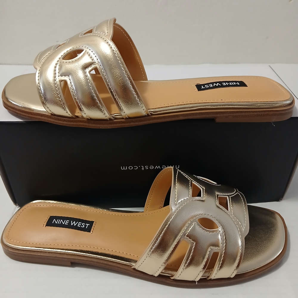Nine West Women's Metallic Gold Slide Sandals - Picture 6 of 10